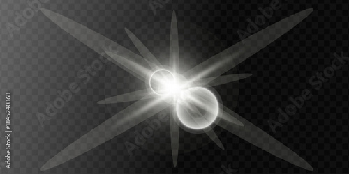 Lens Flare Light Burst Overlay Transparent Background – Glowing Star Light, Cinematic Sunbeam Effect, Optical Flare for Creative Design, Photo Editing and Visual Effects