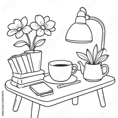Cozy Workspace with Plants Illustration