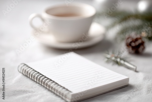 year end business planning notebook with christmas decor, goal setting for new year concept