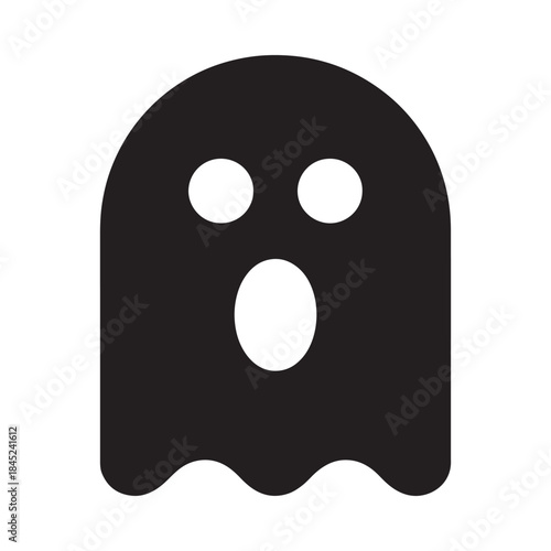 Simple black and white ghost icon with rounded features and surprised expression