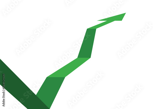 Obraz na plátně Green Paper Fold Business Arrow Falling Down Then Bouncing Back Up, Representing