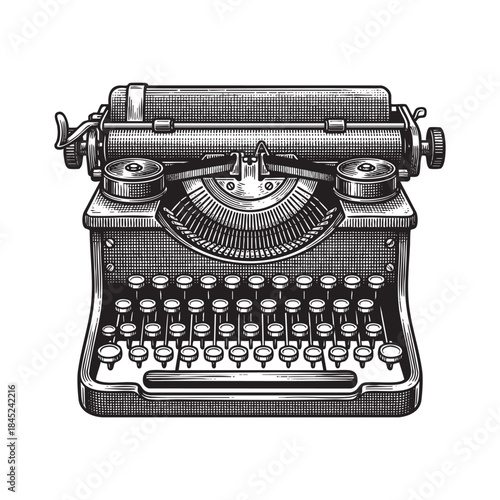 Antique Mechanical Typewriter Vintage Sketch Illustration