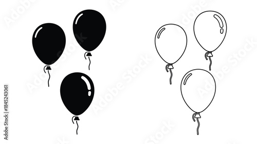 Simple illustration of black and white balloons floating on strings