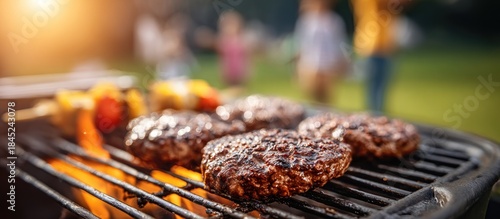 Grilling burgers on a summer barbecue.