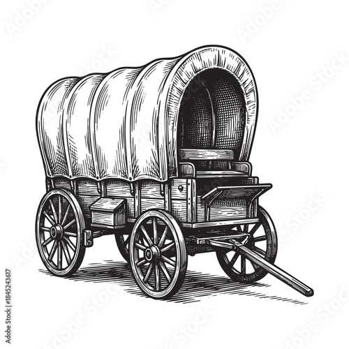 Old Western Covered Wagon Vintage Transport Sketch
