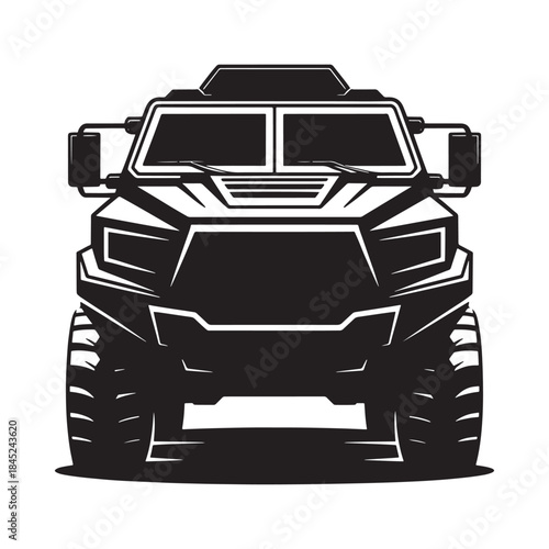 Bold front view of a black and white off road vehicle illustration