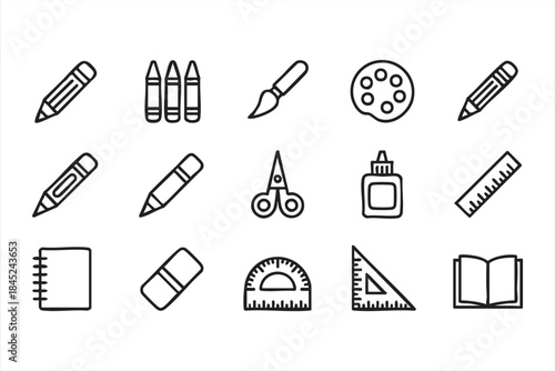 School Stationery Line Icons for Education Apps and UI Design