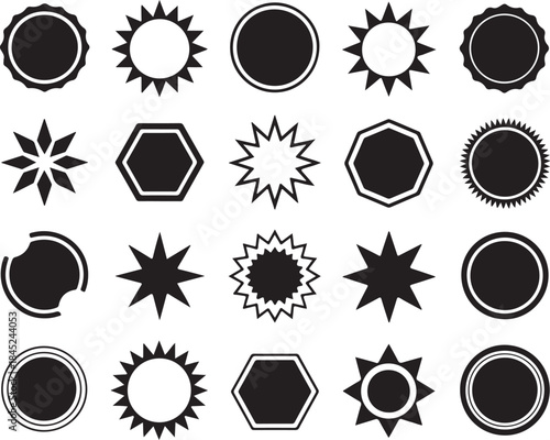 Black and white badge and star shape collection