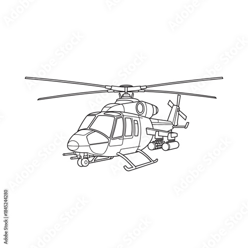 Detailed line drawing of a helicopter showing its primary structural components