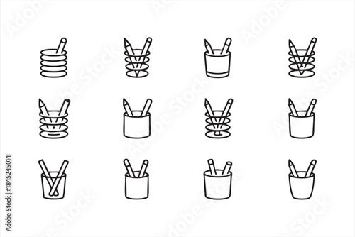 Minimal Food Line Icons with Noodles and Chopsticks Containers