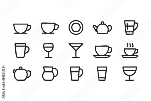 Coffee Cup and Teapot Icons for Food Menu Interfaces