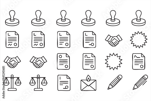 Contract Approval and Legal Document Line Icons for Business UI