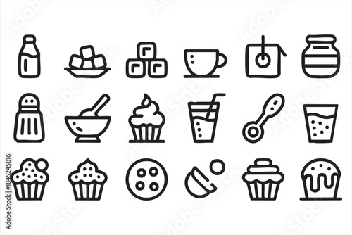 Bakery and Dessert Line Icons for Café Menu UI Design