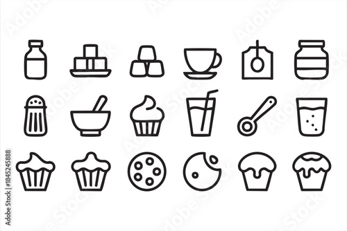 Sweet Food and Dessert Icons for Café Branding Interfaces