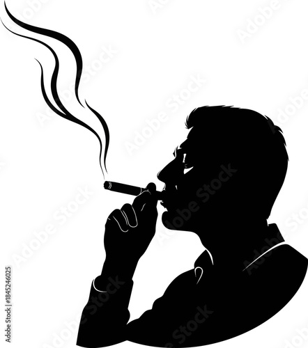 Isolated a Set of Black vector silhouette of man smoking a cigar vector art with white background..