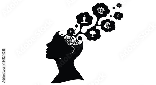 Silhouette of a head with creative ideas and concepts flowing out