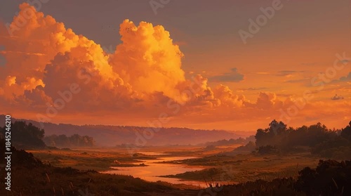 Grand Canyon desert landscape nature view with orange, red, and yellow light, clouds, and cloudscape during mountain sunset and sunrise