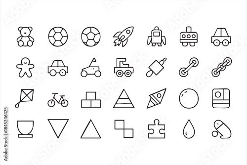 Kids Toys and Playground Line Icons for Education UI Design