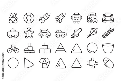 Children Play and Learning Icons with Toys Shapes and Games