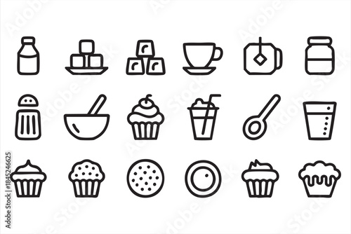Cupcake Cookie and Sweet Food Icons in Minimal Line Style