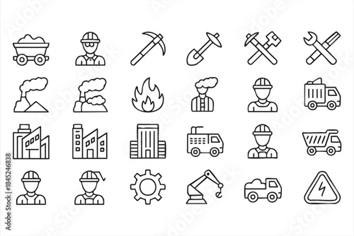 Construction and Mining Icons Set for Industrial Projects