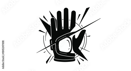 Dynamic illustration of a baseball glove with a stylized strike across it, symbolizing a hit or miss.