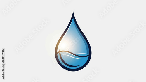 Elegant blue water droplet illustration with reflective highlights and gradient shading.