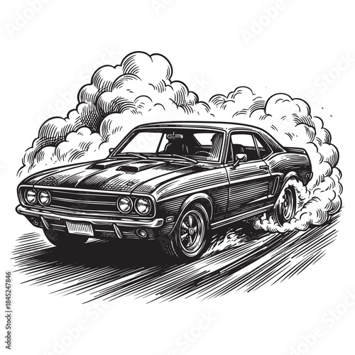 Vintage Muscle Car Performing Smoke Burnout