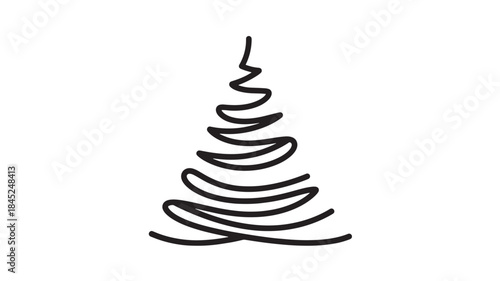 Christmas Tree One Line Continuous Drawing Black Isolated on White Symbolizing Winter Holiday Celebration