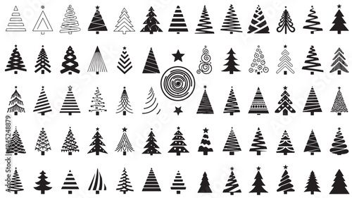 Abstract Minimalist Christmas Tree Icons and Symbols Collection.