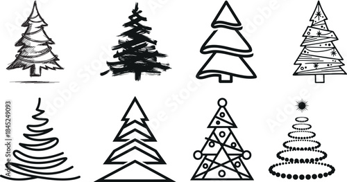 Hand Drawn Minimalist Christmas Tree Sketch Collection.