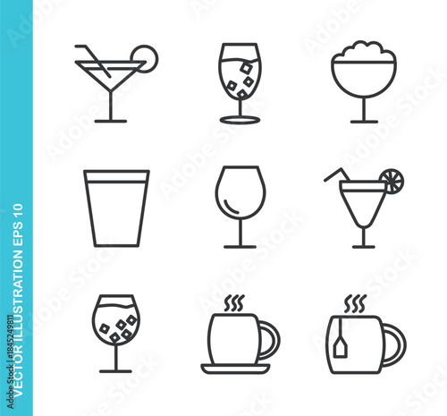 Set of Drink Icons. Thin Line Symbol Elements Collection