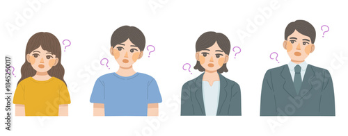 疑問を感じている男性と女性のバストアップイラストセット