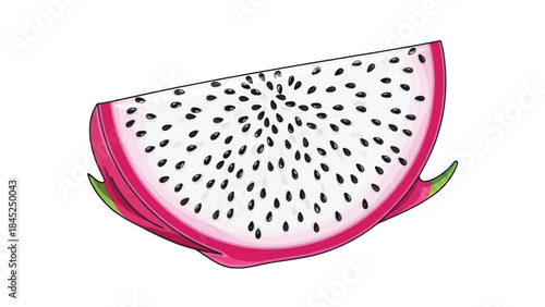 Slice of Dragon Fruit with Pink Rind and White Flesh.