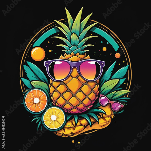 Groovy 70s Pineapple with Sunglasses T-Shirt Design