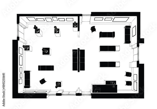 Top View Blueprint of a Modern Retail Shop Layout Plan for Display and Sales layout architecture interior design icons exclusive