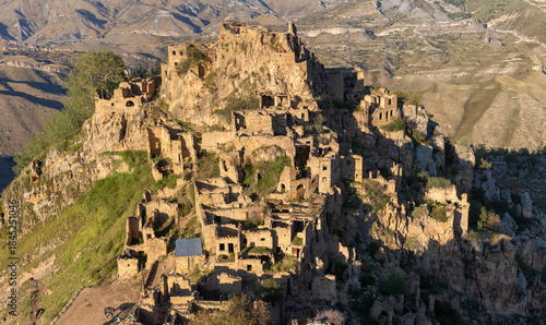 Abandoned ethnic aul Gamsutl in Dagestan mountains