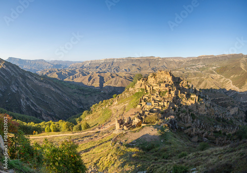 Abandoned ethnic aul Gamsutl in Dagestan mountains