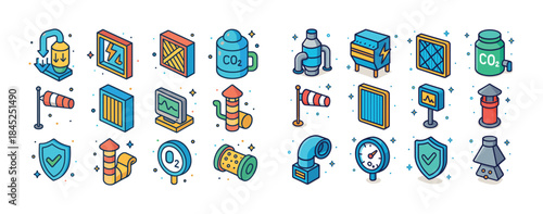 Colorful set of industrial icons for environmental and safety ap