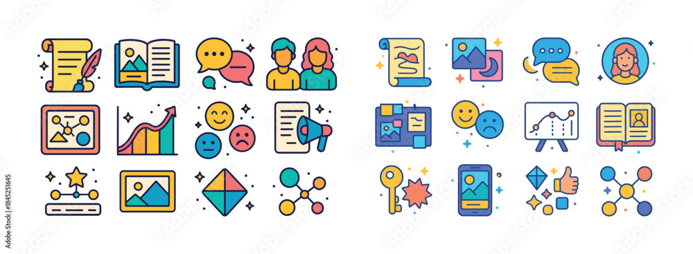Fototapeta premium Colorful educational icons for learning and communication