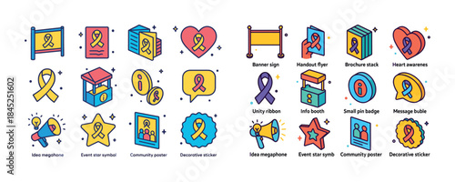 Colorful awareness ribbon icons for community events and educati