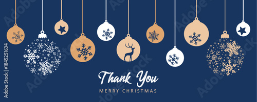thank you christmas greeting card with decorative christmas balls vector illustration