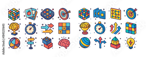 Colorful puzzle and game icons collection