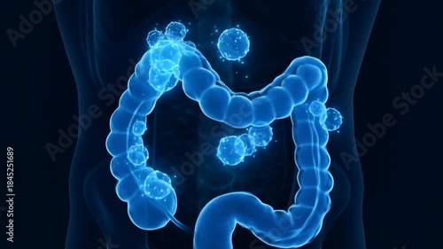 Dynamic animations illustrate the process of digestion and the  good bacteria that help maintain the natural balance of organisms - microflora - inside the stomach in a transparent human.