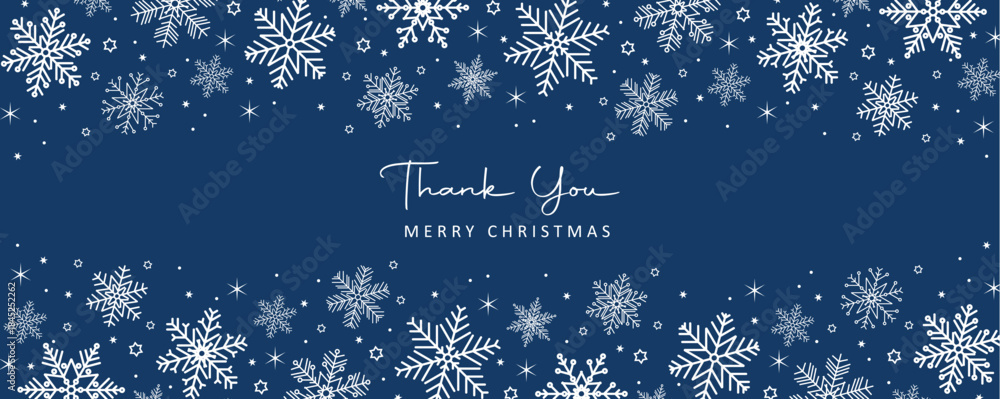 Obraz premium thank you christmas banner with snowflake border vector illustration