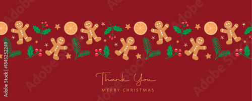 merry christmas card with gingerbread orange and fir twig decoration vector illustration
