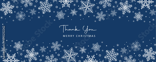 thank you christmas banner with snowflake border vector illustration
