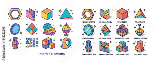Colorful geometric interior elements collection