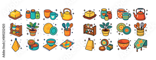 Colorful kitchen items and decor with vibrant patterns and desig