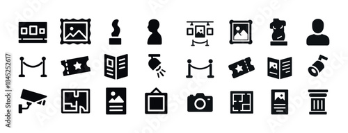 Set of iconic symbols for art and photography: camera, frame, po